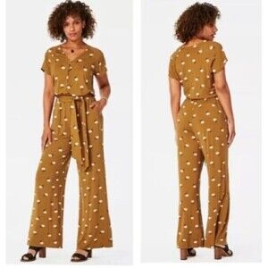 Matilda Jane Womens Wide Leg Tie Waist Jumpsuit Yellow Front Daisy Floral XSmall